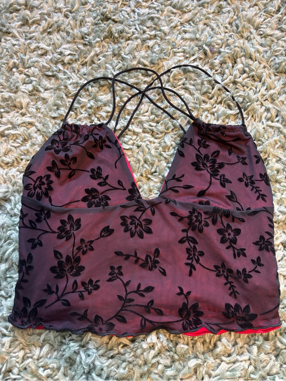 NWOT Y2K Floral Crop Top with Lace Overlay